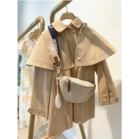 Chloe Girl's Canvas Bum / Fanny Bag Body Bag Canvas Beige and Tan, Navy Strap - Picture 4 of 6